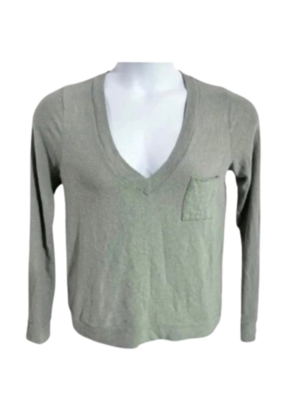 Chaser Gray Green Long Sleeve V-Neck Pocket Tee Size Medium